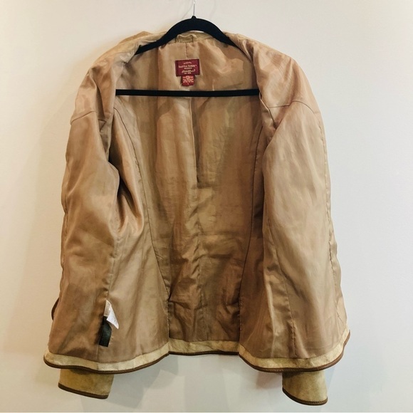 EDDIE BAUER SZ L Seattle Suede Vintage Tan Brown Trim Pockets Back Slits Jacket - Picture 11 of 16